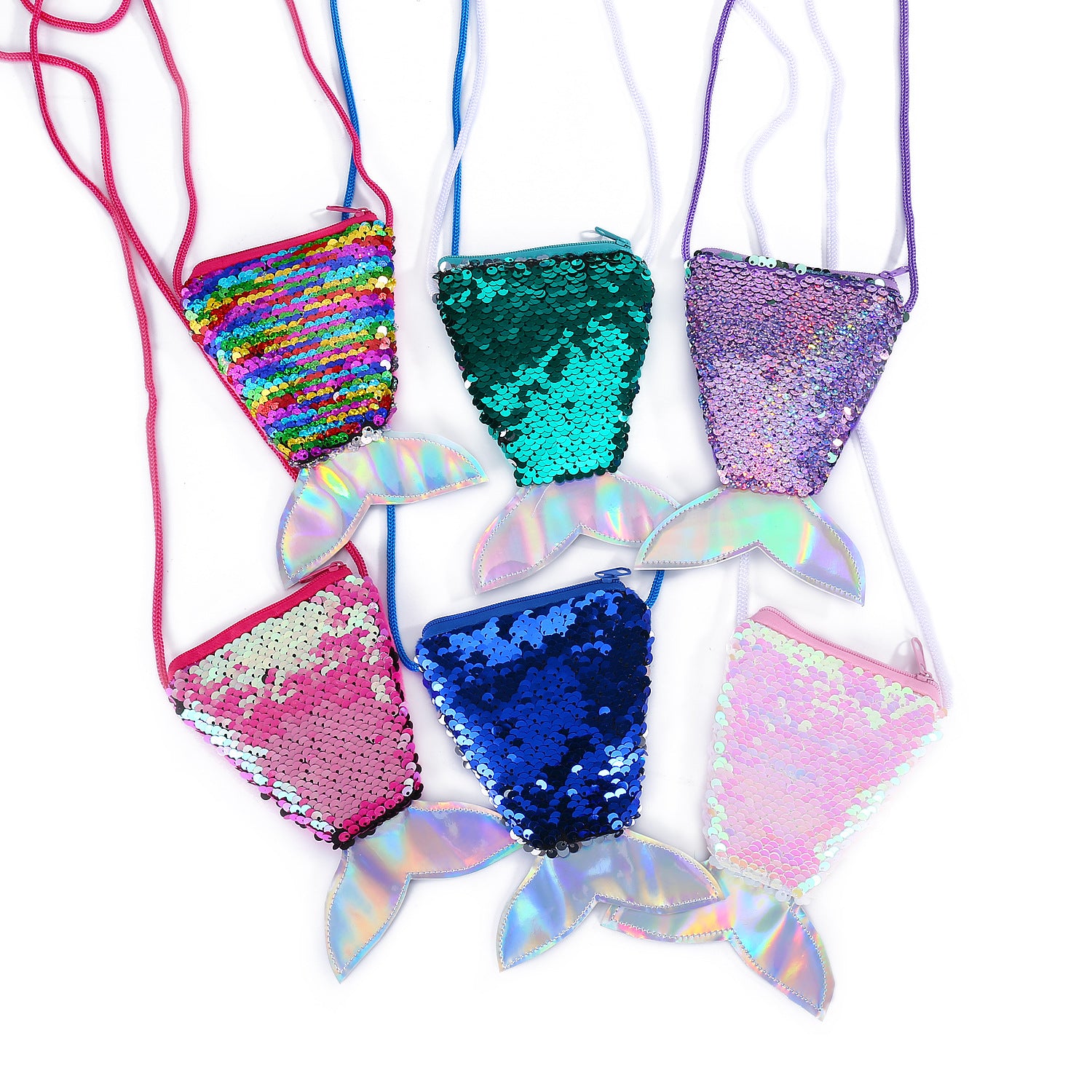 Wholesale Children' s wallet fish tail sequins lanyard coin purse girl mermaid diagonal